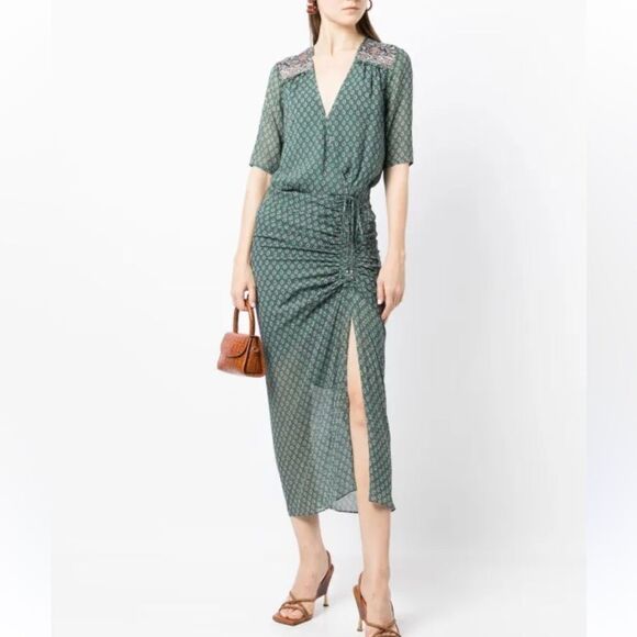 NWT Veronica Beard Mariposa Midi Dress Patterned Sea Glass Green Multi Size 0 - Picture 1 of 16